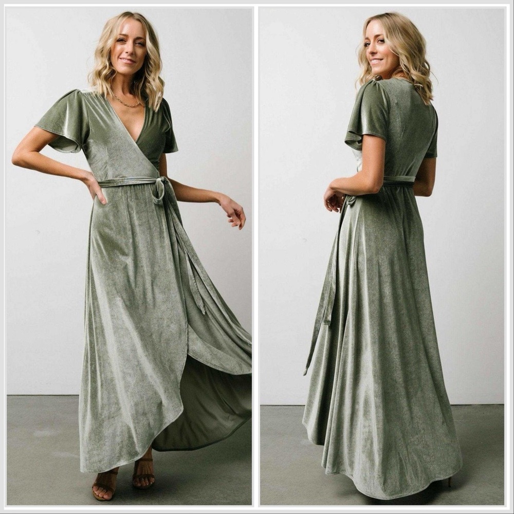 Baltic Born Meghan Velvet Wrap Maxi Dress Sage XL EUC